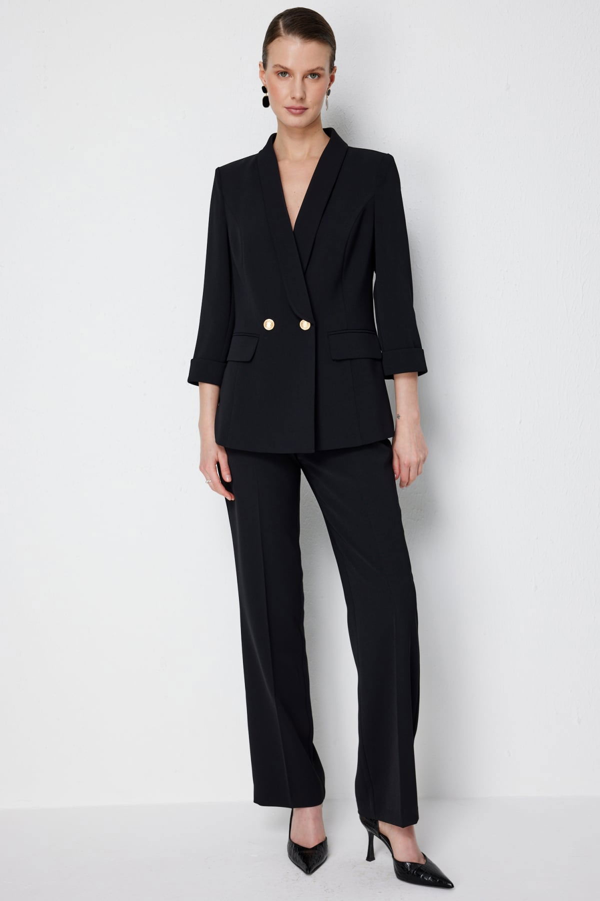 Ekol Kadın Kruvaze Yaka Duble Kol Ceket 1106 Siyah - 3