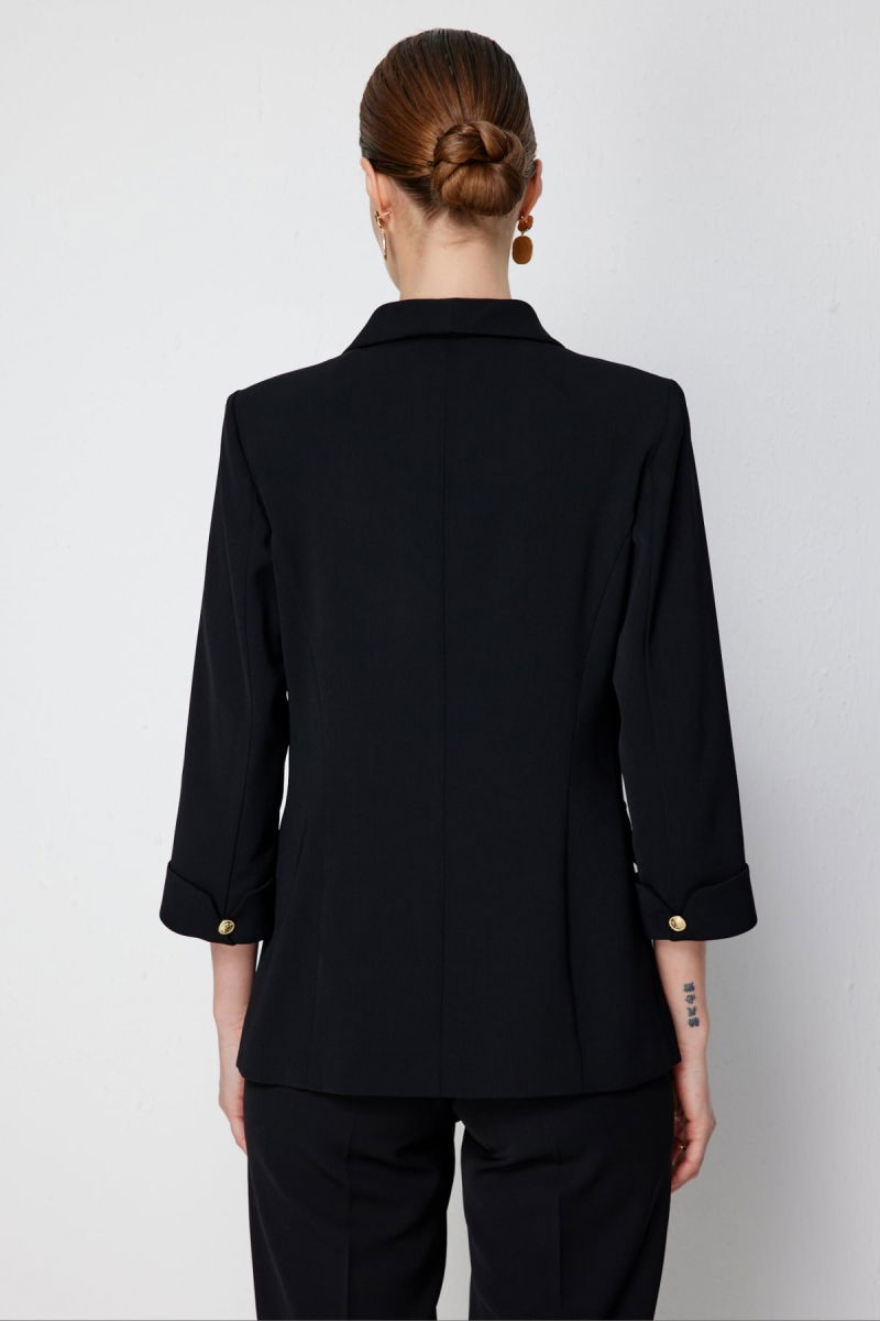 Ekol Kadın Kruvaze Yaka Duble Kol Ceket 1106 Siyah - 4