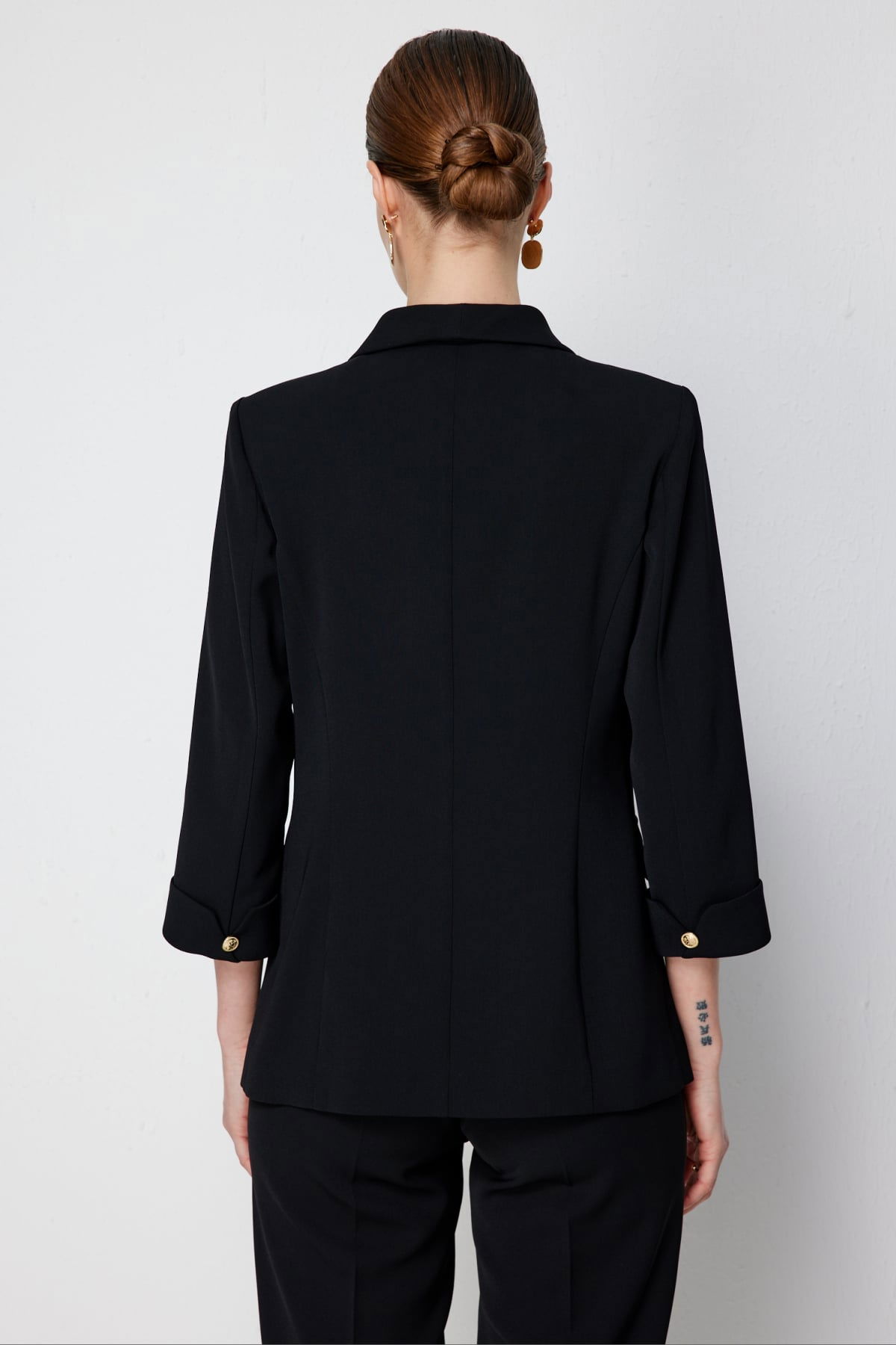 Ekol Kadın Kruvaze Yaka Duble Kol Ceket 1106 Siyah - 4