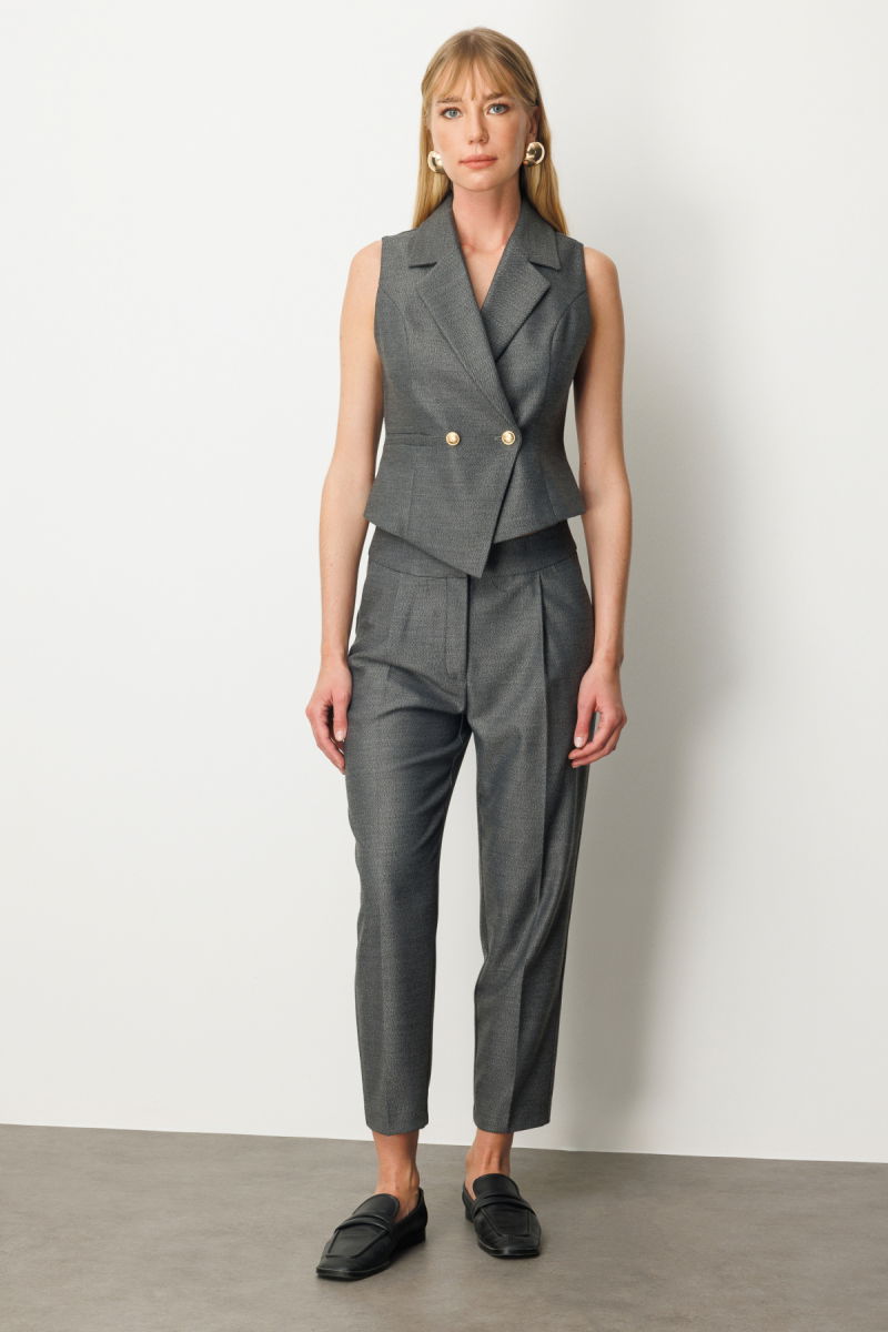 Ekol Kadın Kruvaze Yaka İnce Fitilli Yelek 5053 Antrasit - 3