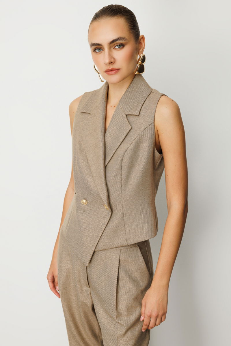 Ekol Kadın Kruvaze Yaka İnce Fitilli Yelek 5053 Gold - 2