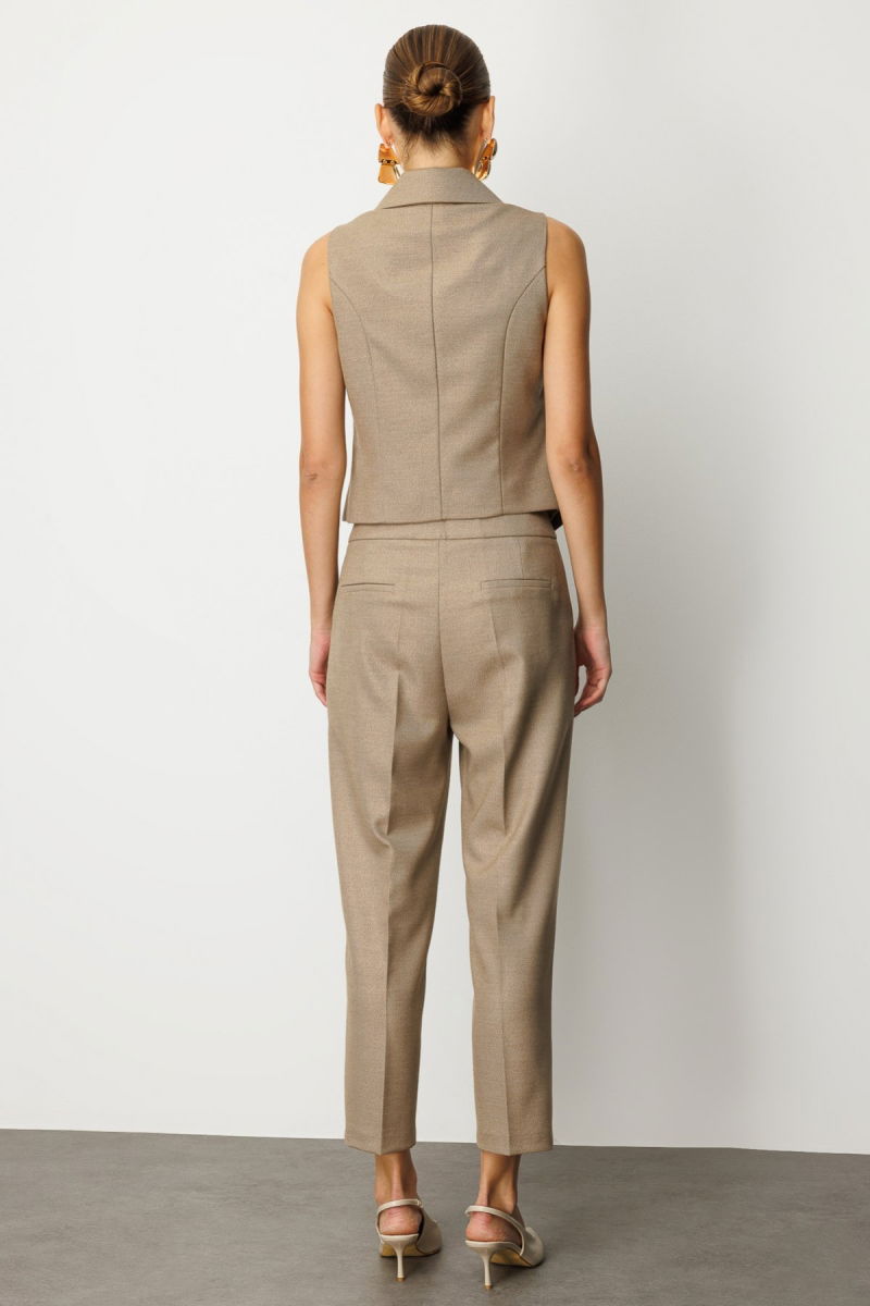 Ekol Kadın Kruvaze Yaka İnce Fitilli Yelek 5053 Gold - 4