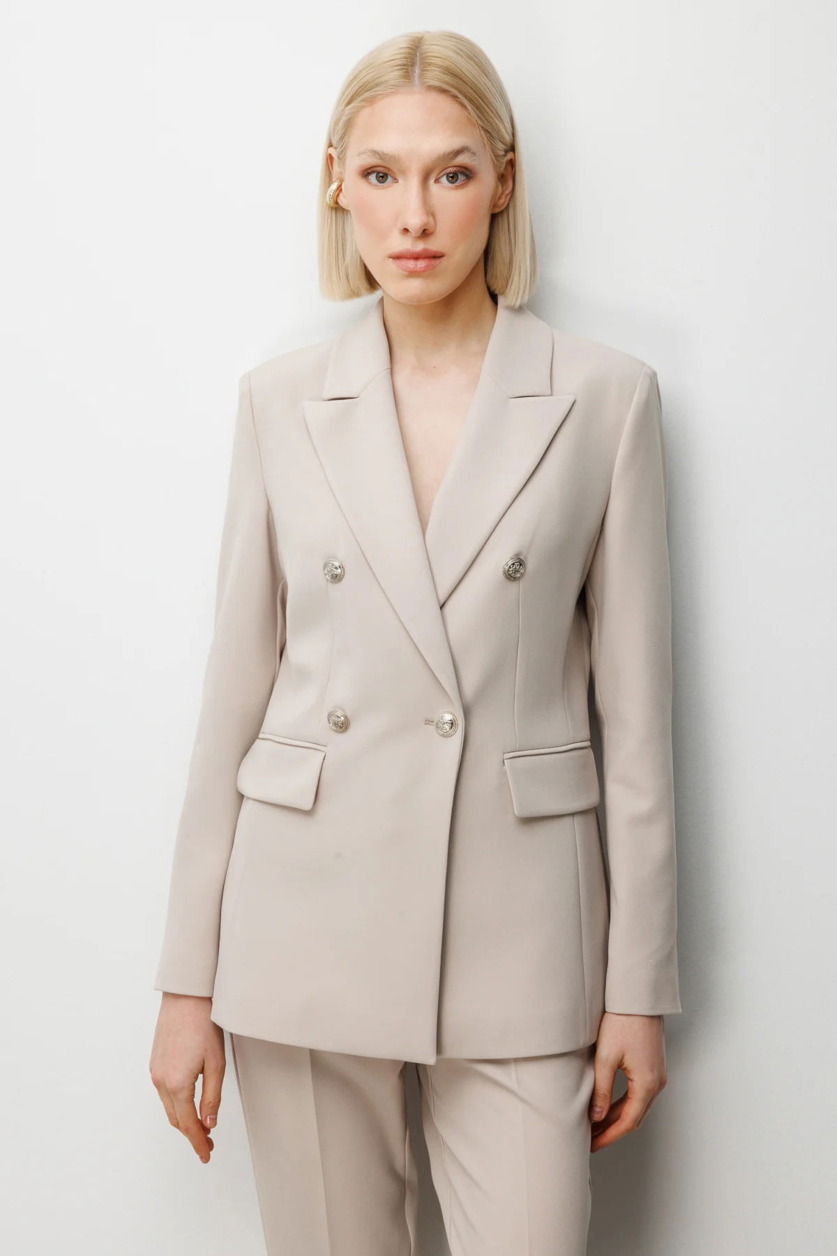 Ekol Kadın Kruvaze Yaka Kapak Cepli Ceket 1006 Kum - 1