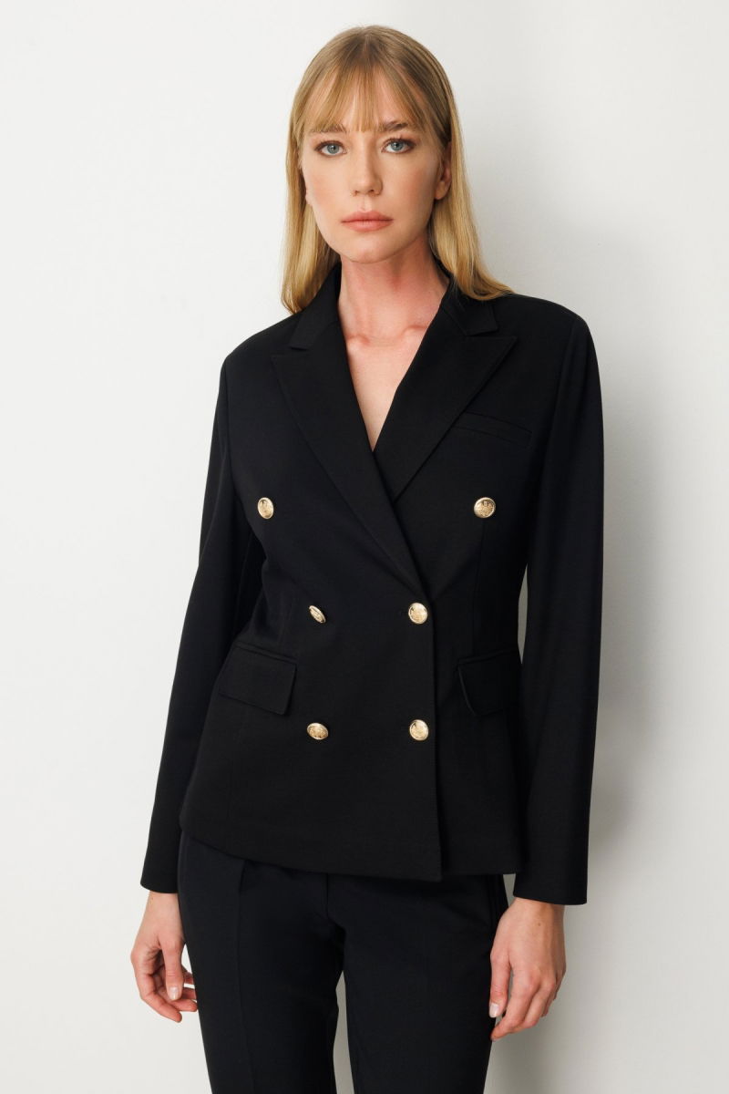 Ekol Kadın Kruvaze Yaka Kapak Cepli Ceket 5153 Siyah - Ekol