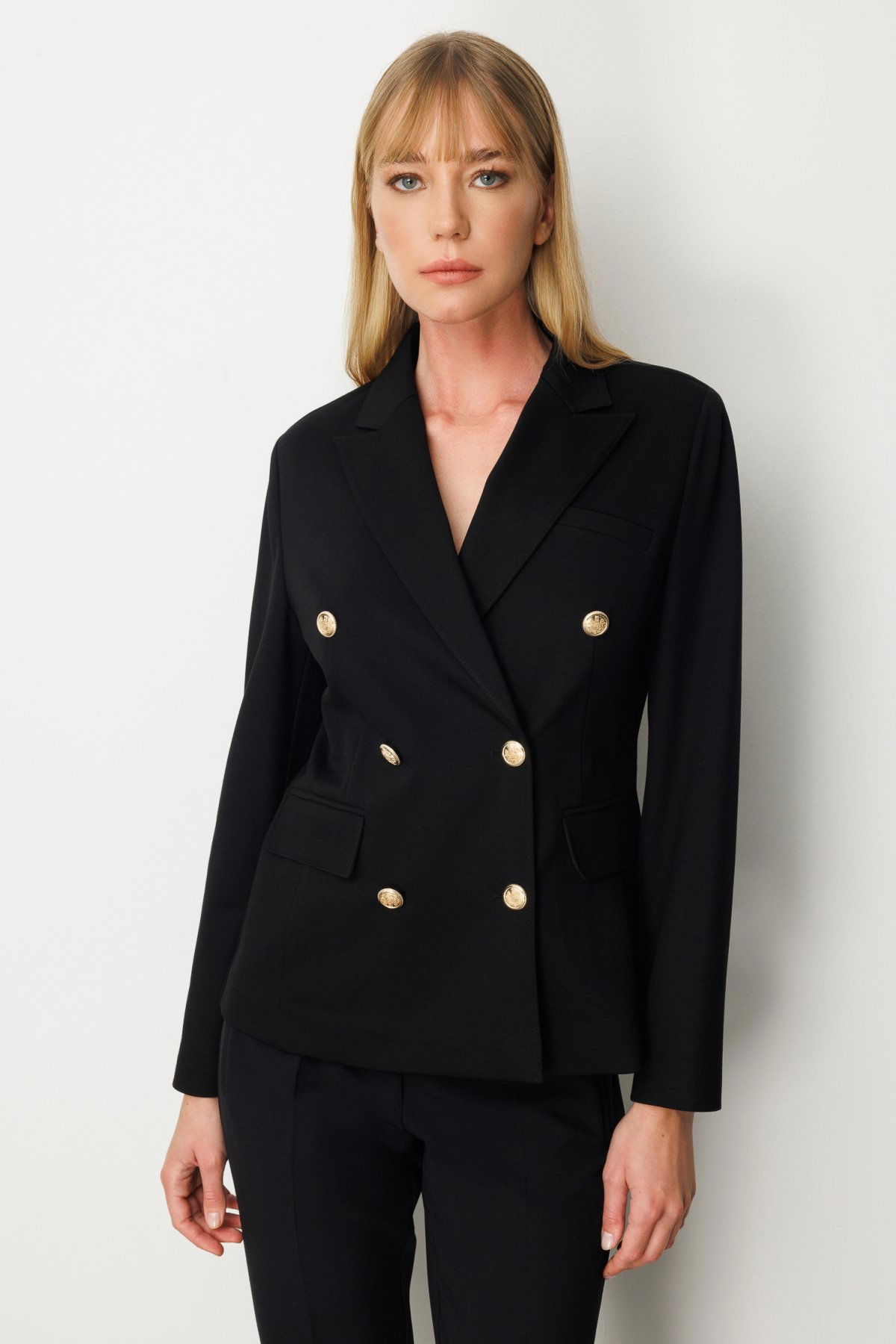 Ekol Kadın Kruvaze Yaka Kapak Cepli Ceket 5153 Siyah - 1