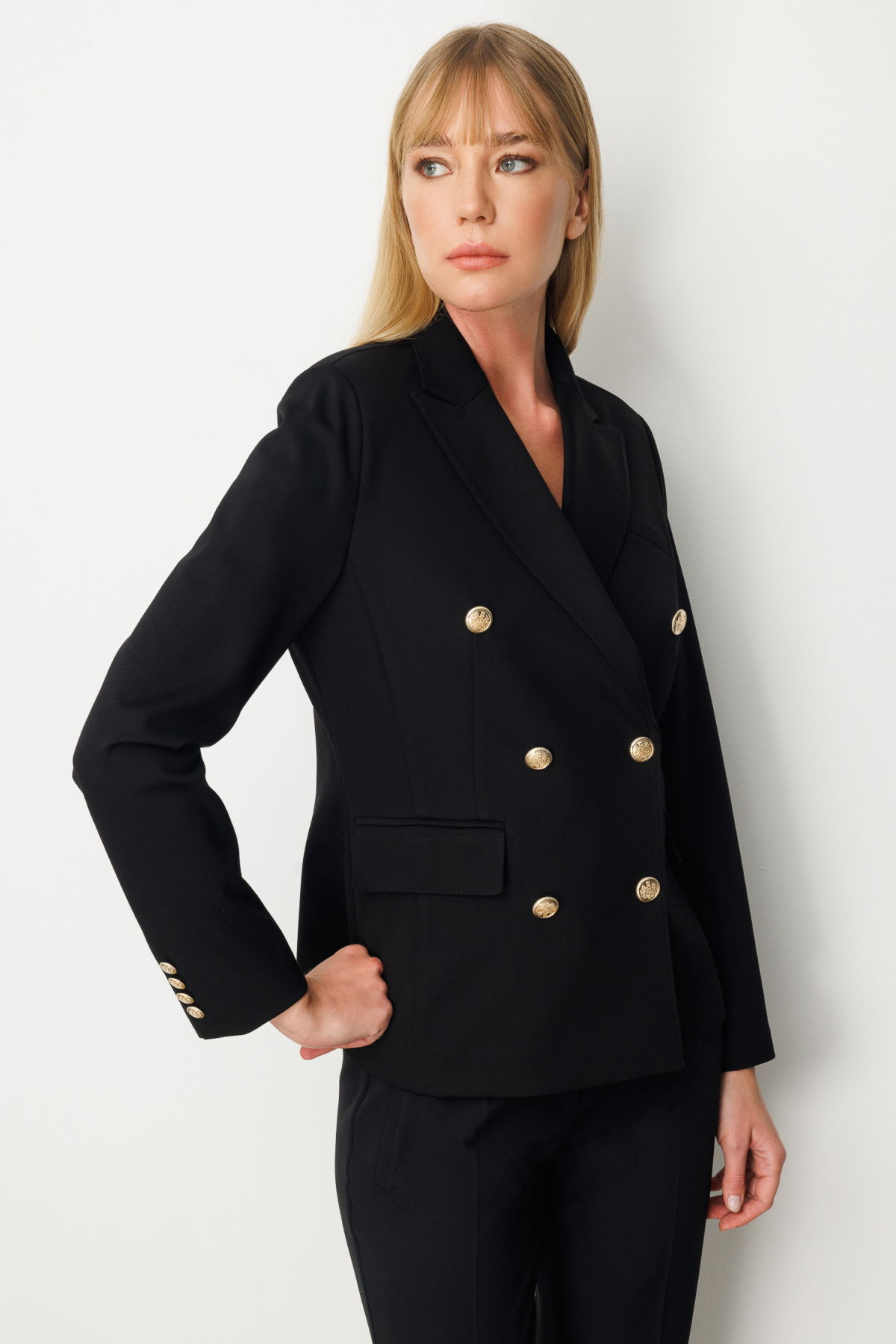 Ekol Kadın Kruvaze Yaka Kapak Cepli Ceket 5153 Siyah - 2