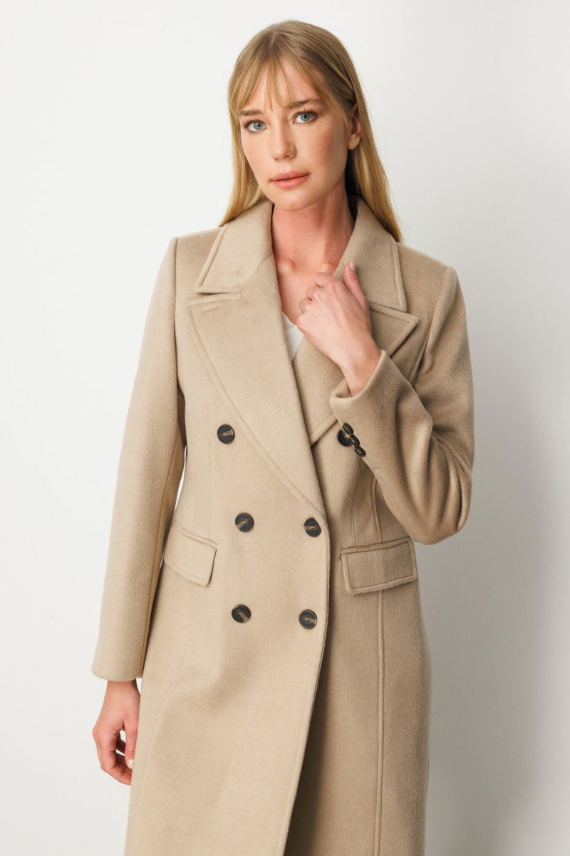 Ekol Kadın Kruvaze Yaka Kapak Cepli Kaban 6069 Kum - 2