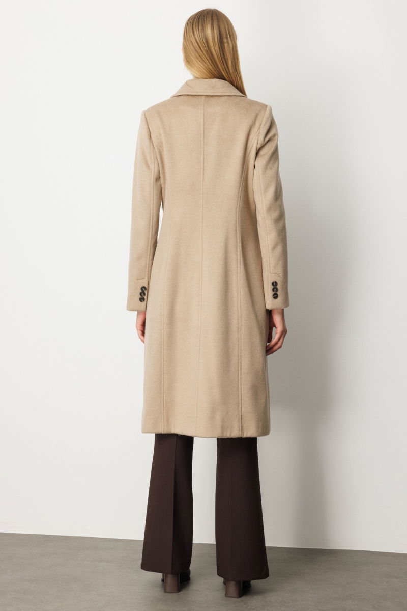 Ekol Kadın Kruvaze Yaka Kapak Cepli Kaban 6069 Kum - 4