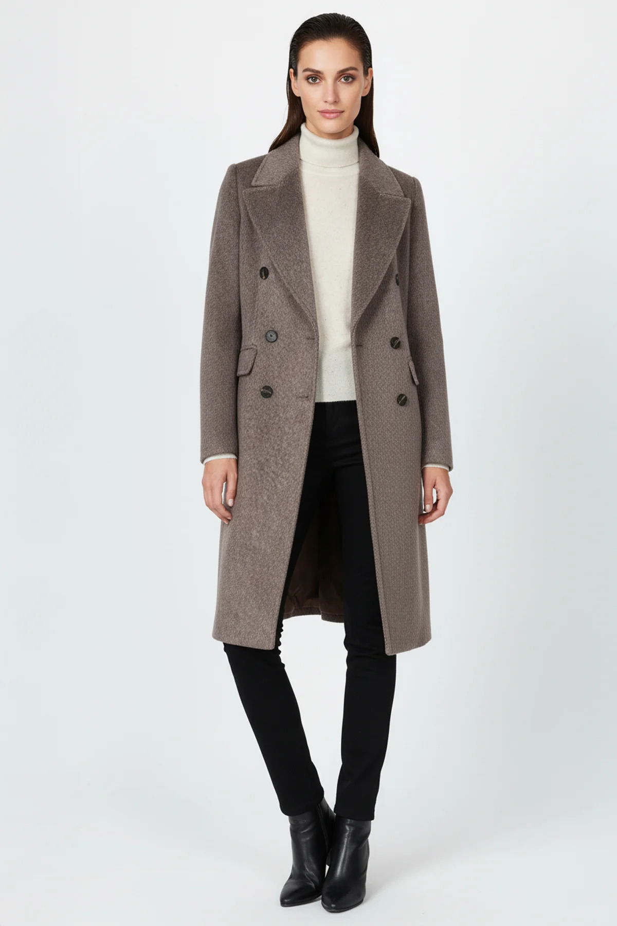 Ekol Kadın Kruvaze Yaka Kapak Cepli Kaban 6069 Mocha - 1