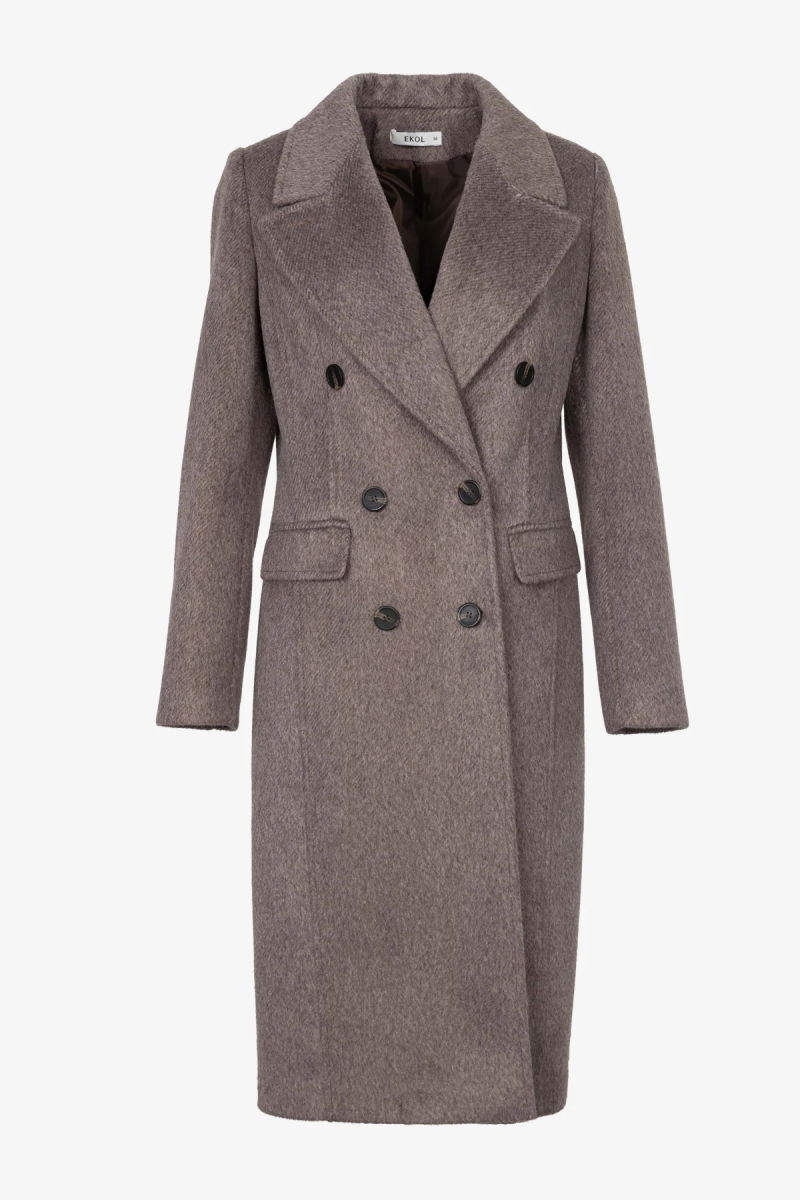 Ekol Kadın Kruvaze Yaka Kapak Cepli Kaban 6069 Mocha - 2