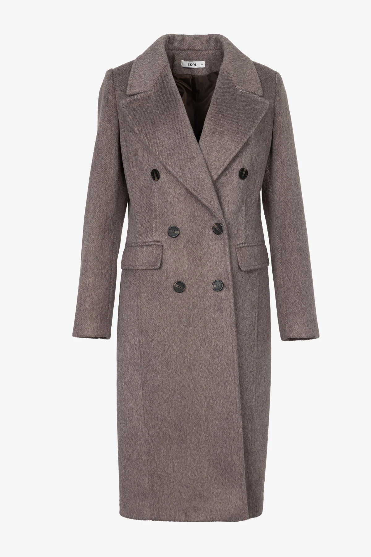 Ekol Kadın Kruvaze Yaka Kapak Cepli Kaban 6069 Mocha - 2