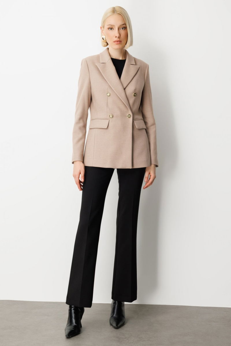 Ekol Kadın Kruvaze Yaka Kaşe Ceket 5069 Vizon - 3