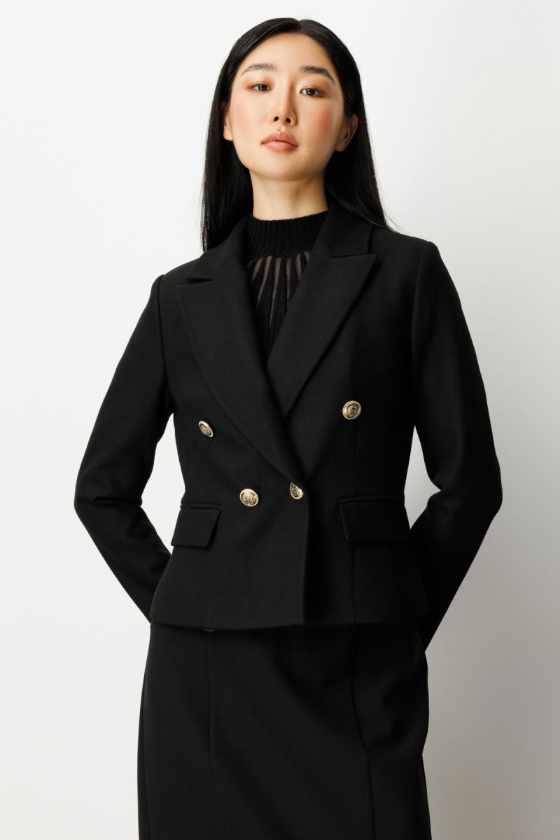 Ekol Kadın Kruvaze Yaka Kaşe Ceket 5073 Siyah - 2