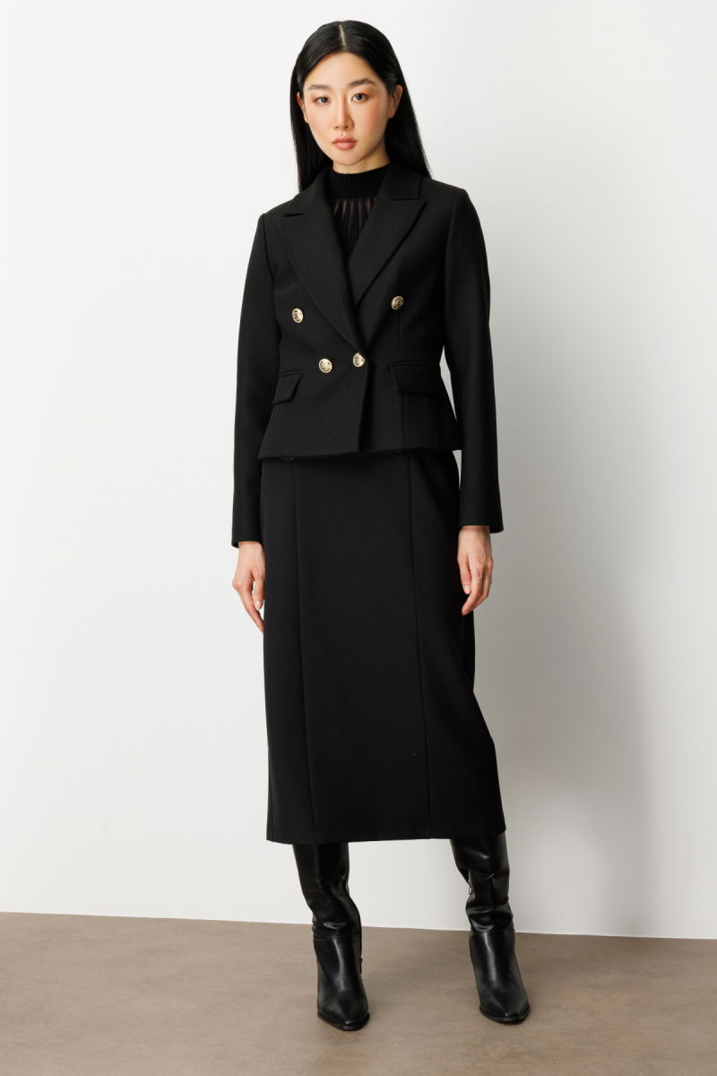 Ekol Kadın Kruvaze Yaka Kaşe Ceket 5073 Siyah - 3