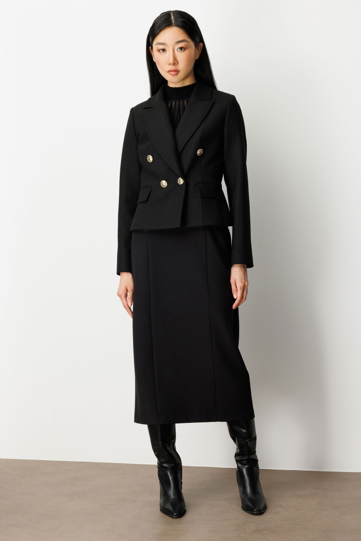 Ekol Kadın Kruvaze Yaka Kaşe Ceket 5073 Siyah - 3