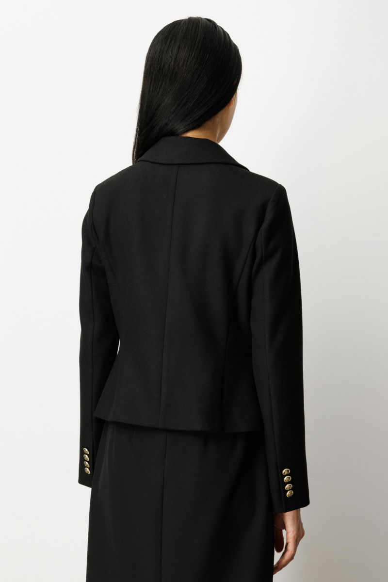 Ekol Kadın Kruvaze Yaka Kaşe Ceket 5073 Siyah - 4
