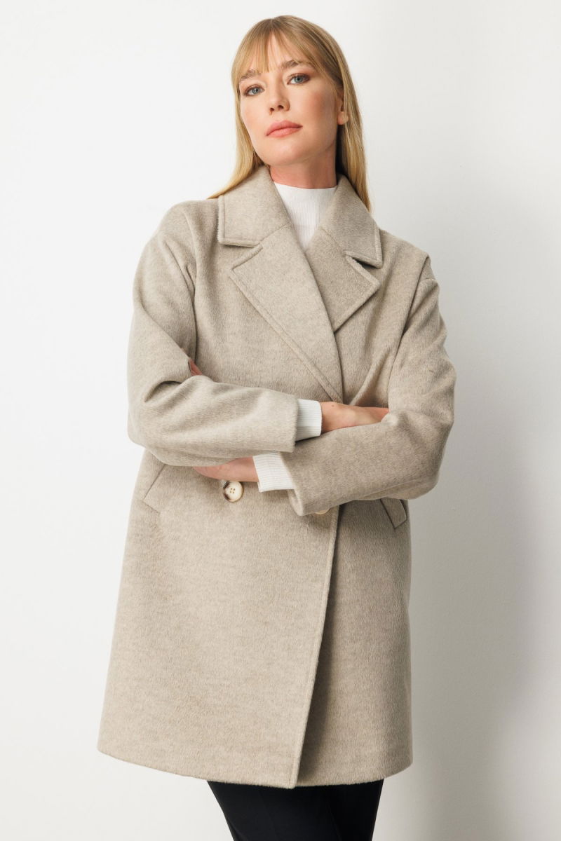 Ekol Kadın Kruvaze Yaka Kaşe Kaban 6049 Vizon - 2