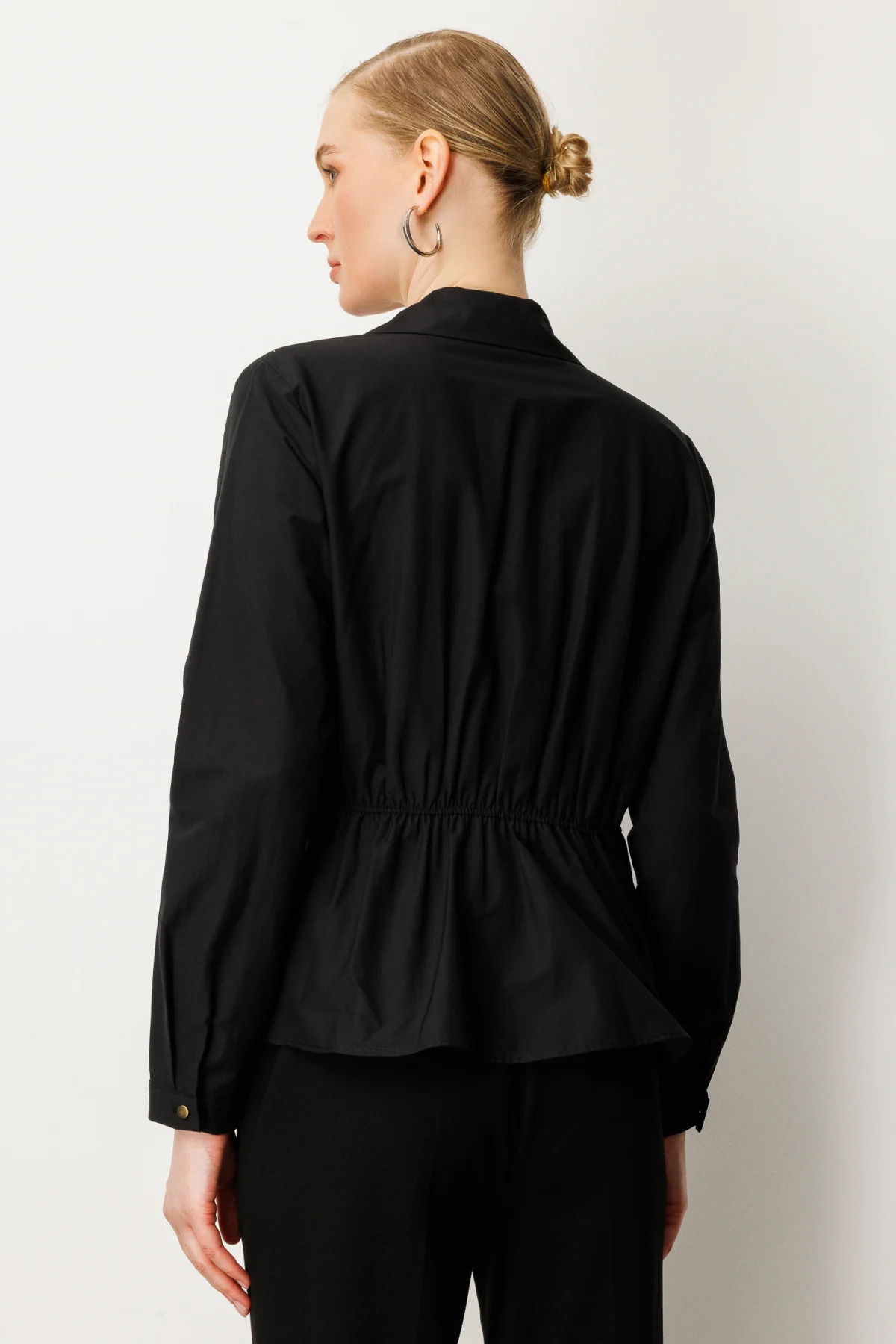 Ekol Kadın Kruvaze Yaka Önü Tokalı Bluz 3047 Siyah - 4