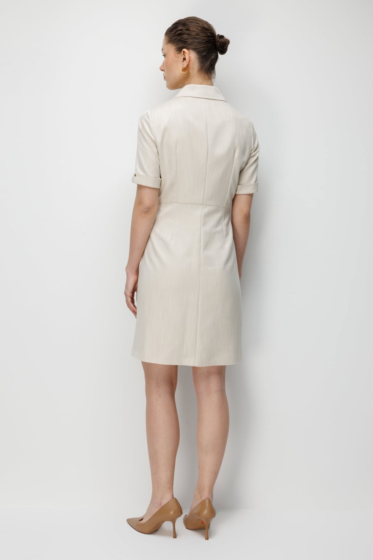 Ekol Kadın Kruvaze Yaka Süs Düğmeli Midi Elbise 6016 Gold - 5