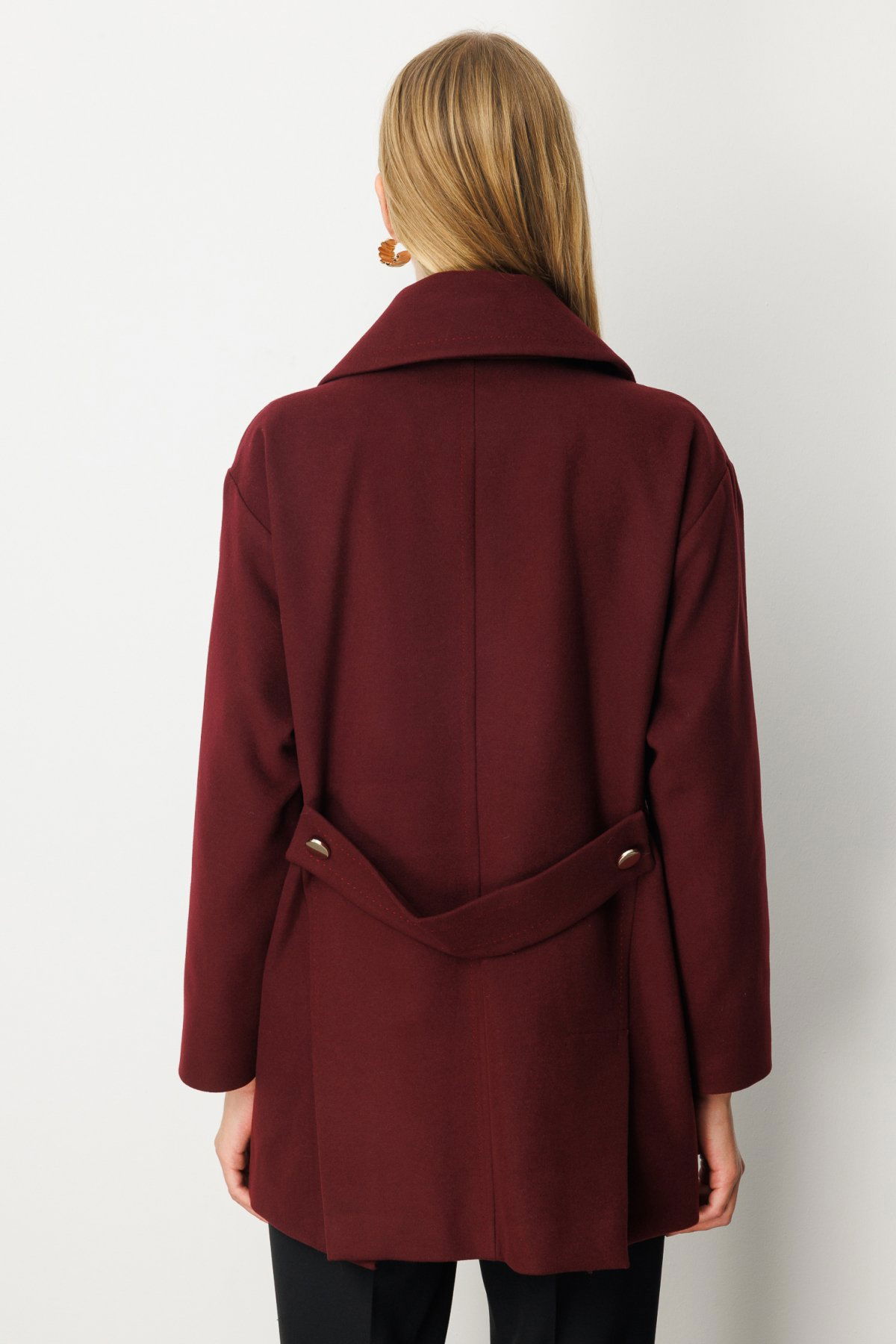Ekol Kadın Kruvaze Yaka Yan Cepli Kaban 6093 Bordo - 4