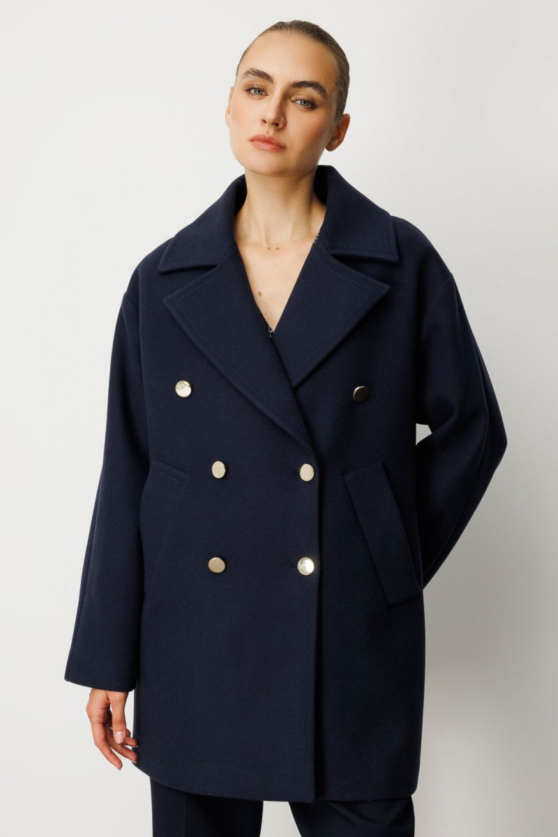 Ekol Kadın Kruvaze Yaka Yan Cepli Kaban 6093 Lacivert - 3