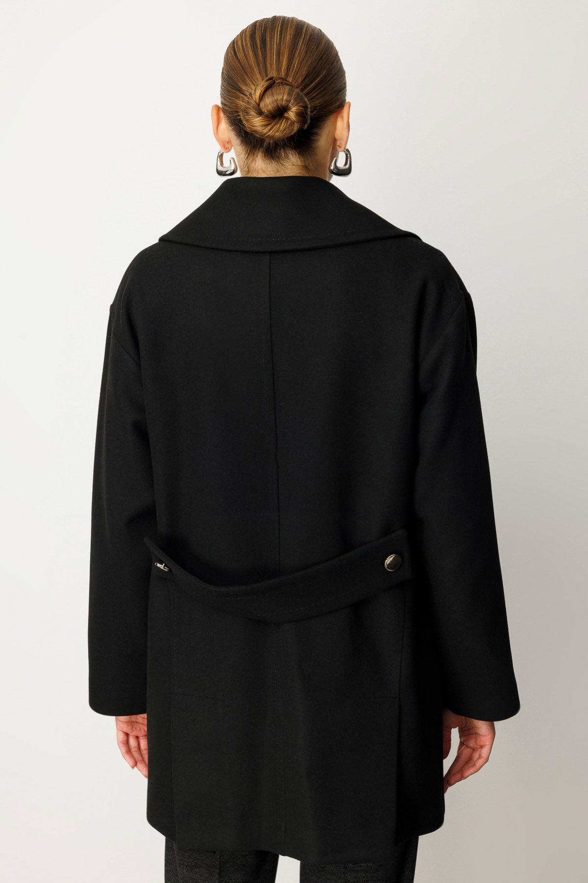 Ekol Kadın Kruvaze Yaka Yan Cepli Kaban 6093 Siyah - 4