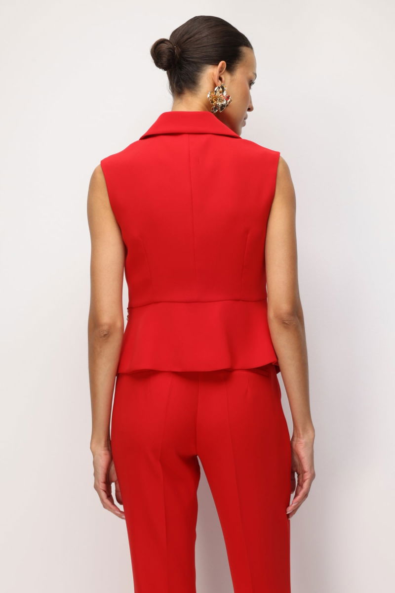 Ekol Kadın Kruvaze Yaka Zincir Aksesuarlı Yelek 2442 Kırmızı - 4