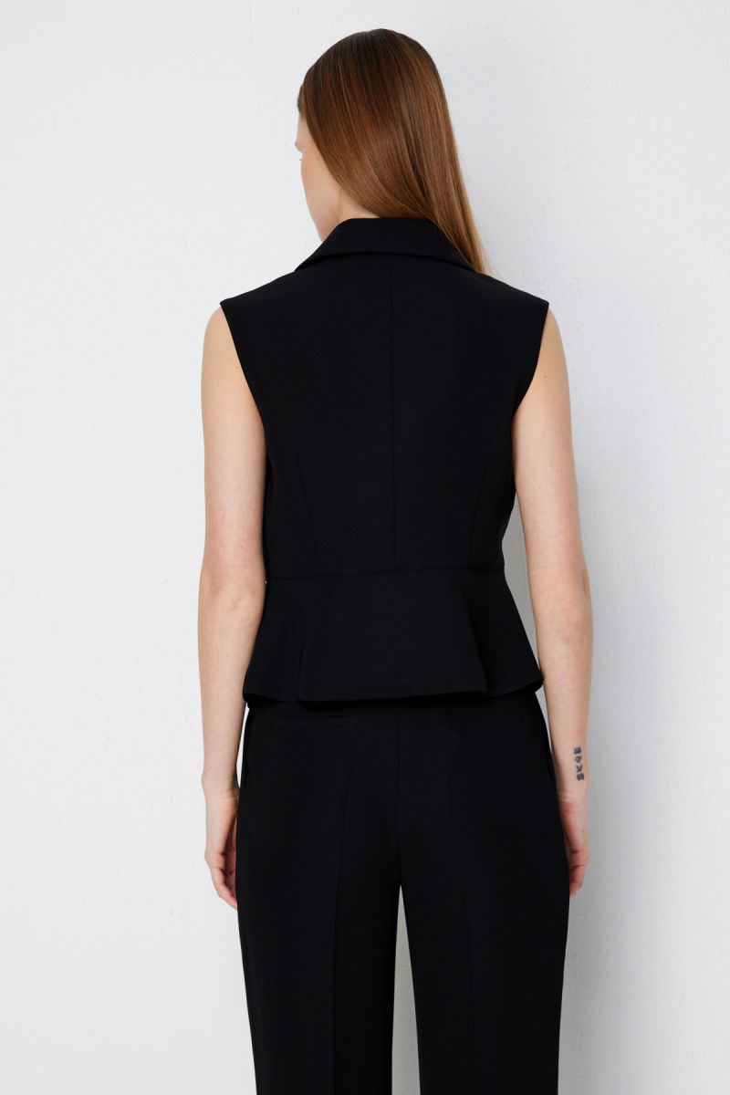 Ekol Kadın Kruvaze Yaka Zincir Aksesuarlı Yelek 2442 Siyah - 3