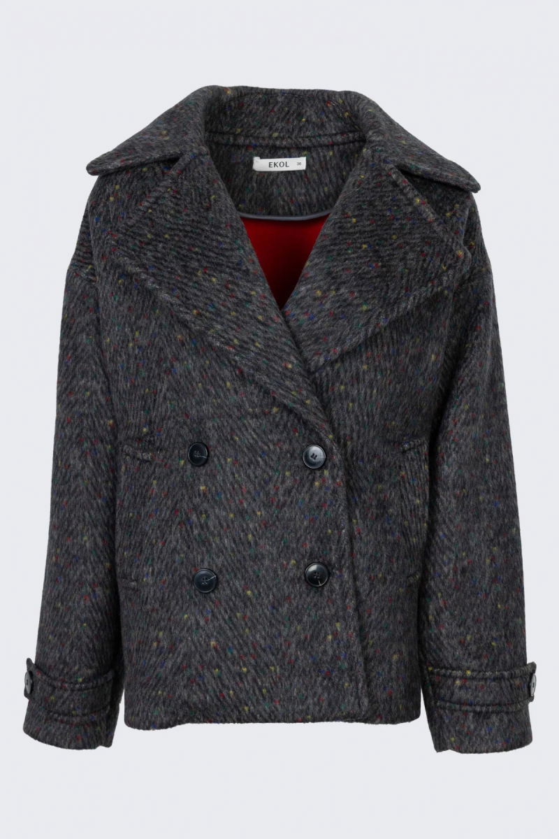 Ekol Kadın Kumaşı Renkli Kruvaze Mont 6019 Antrasit - 2