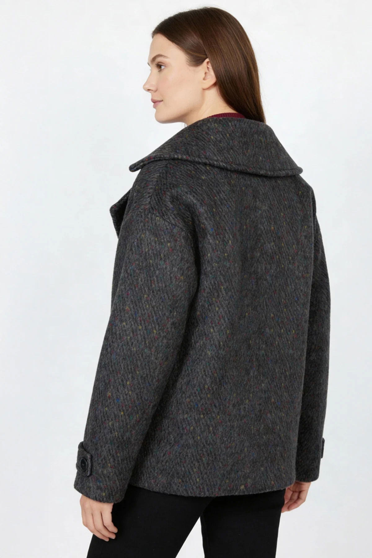 Ekol Kadın Kumaşı Renkli Kruvaze Mont 6019 Antrasit - 4