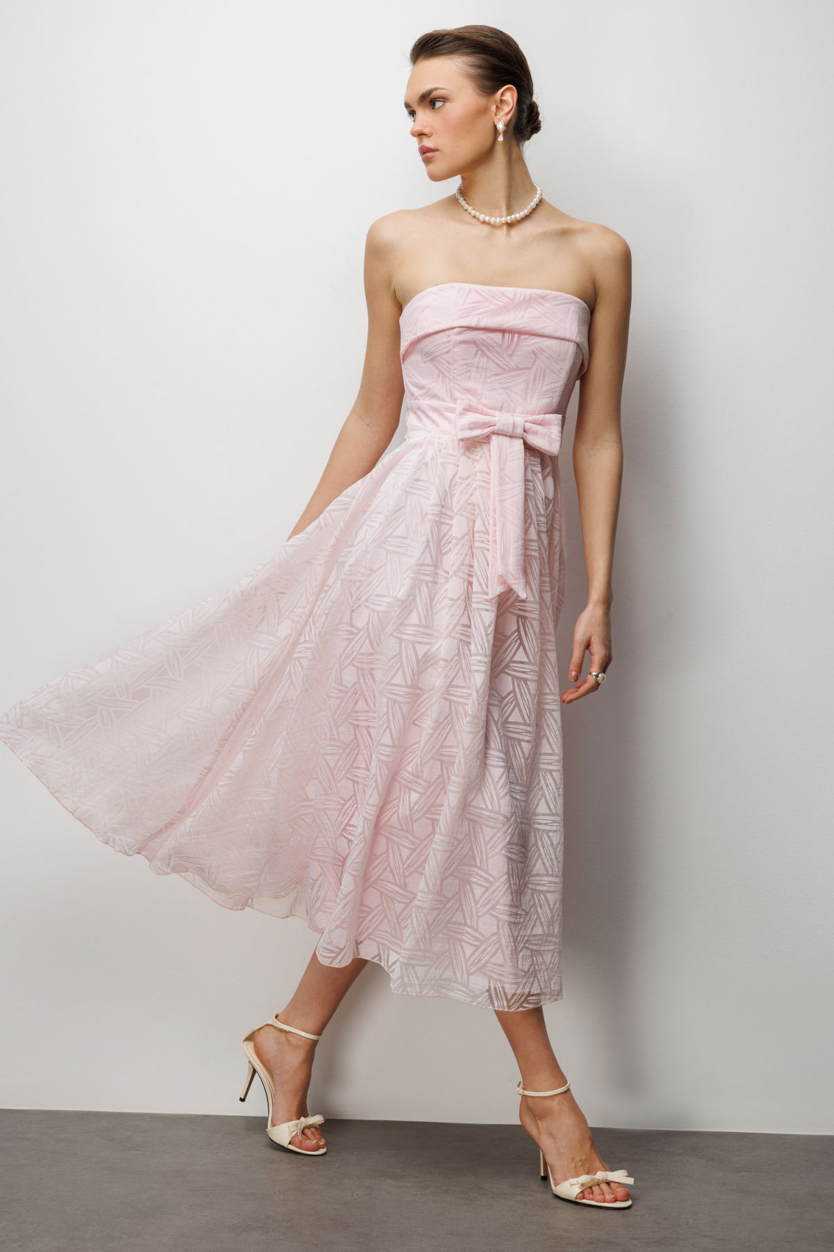 Ekol Kadın Kurdele Detaylı Straplez Elbise 6024 Pembe - 1