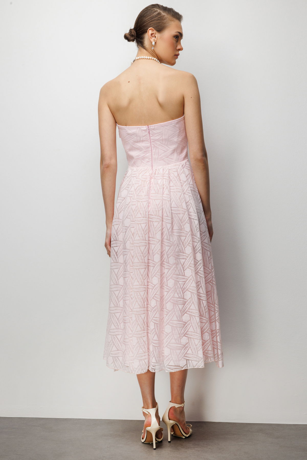 Ekol Kadın Kurdele Detaylı Straplez Elbise 6024 Pembe - 4