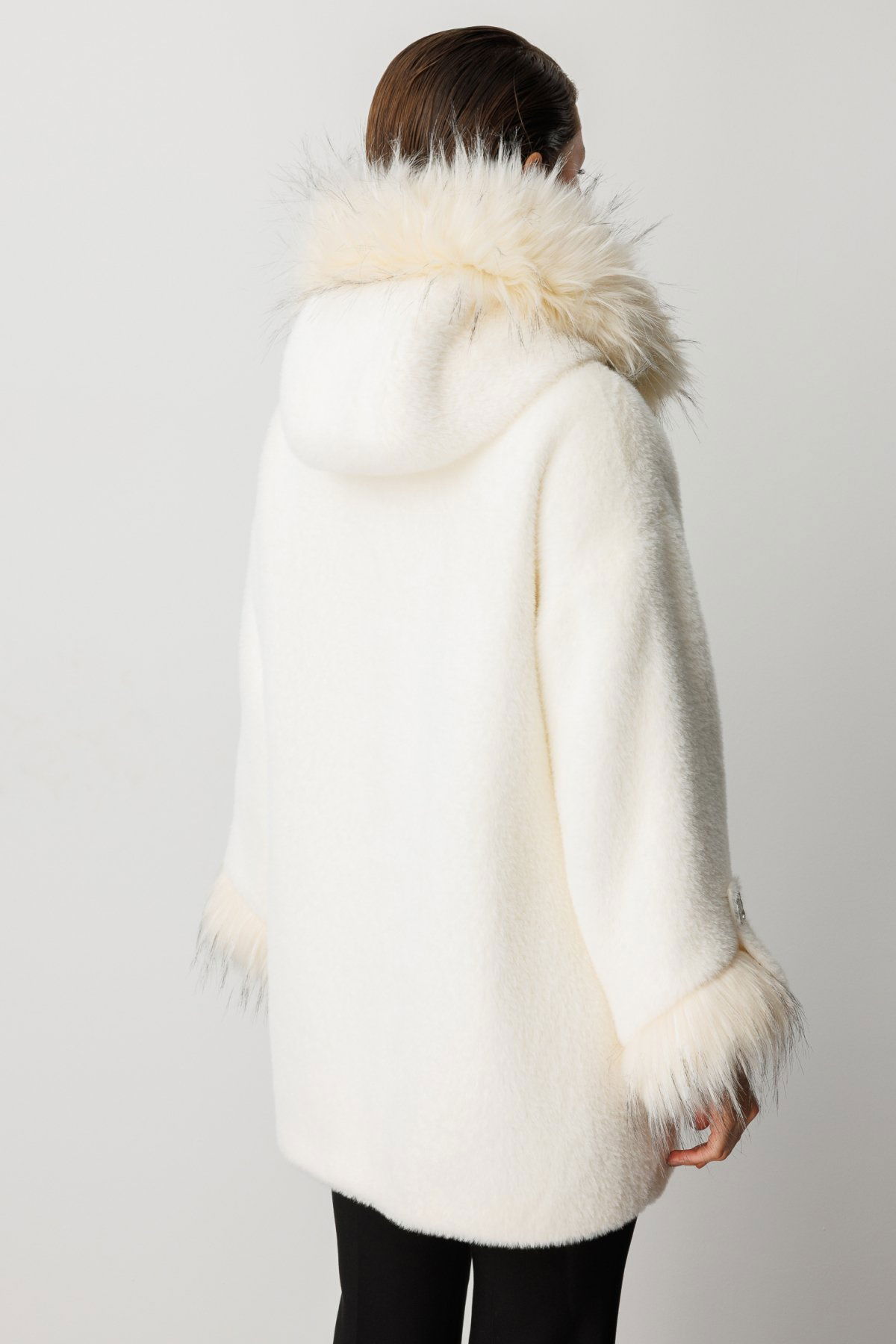 Ekol Kadın Kürk Detaylı Uzun Peluş Mont 6031 Ekru - 5