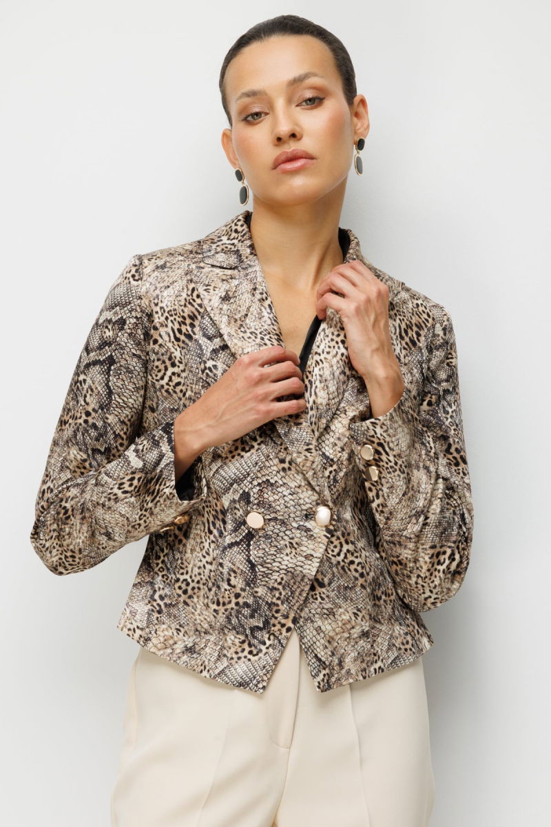 Ekol Kadın Leopar Desenli Crop Ceket 1050 Leopar - 3