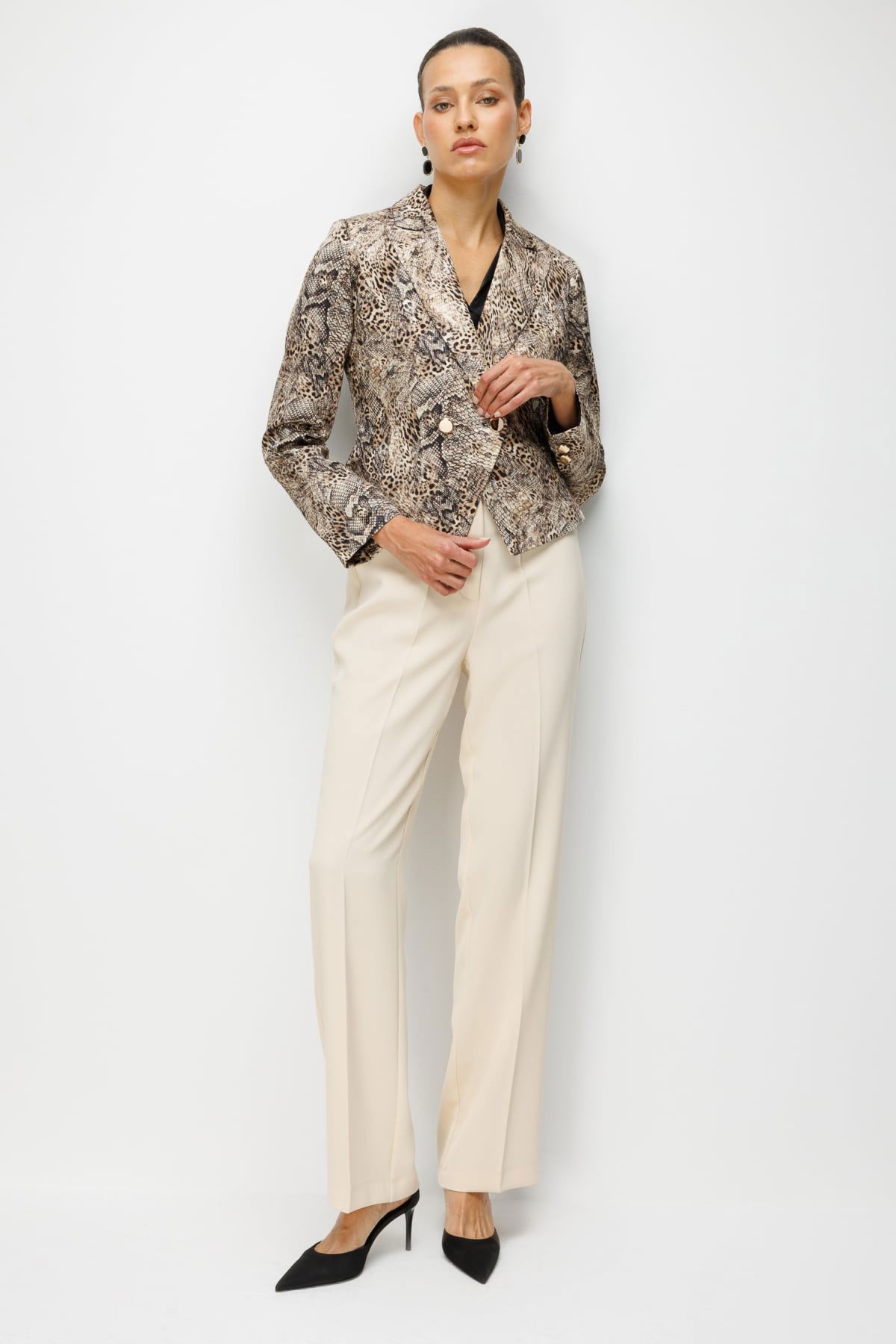 Ekol Kadın Leopar Desenli Crop Ceket 1050 Leopar - 4