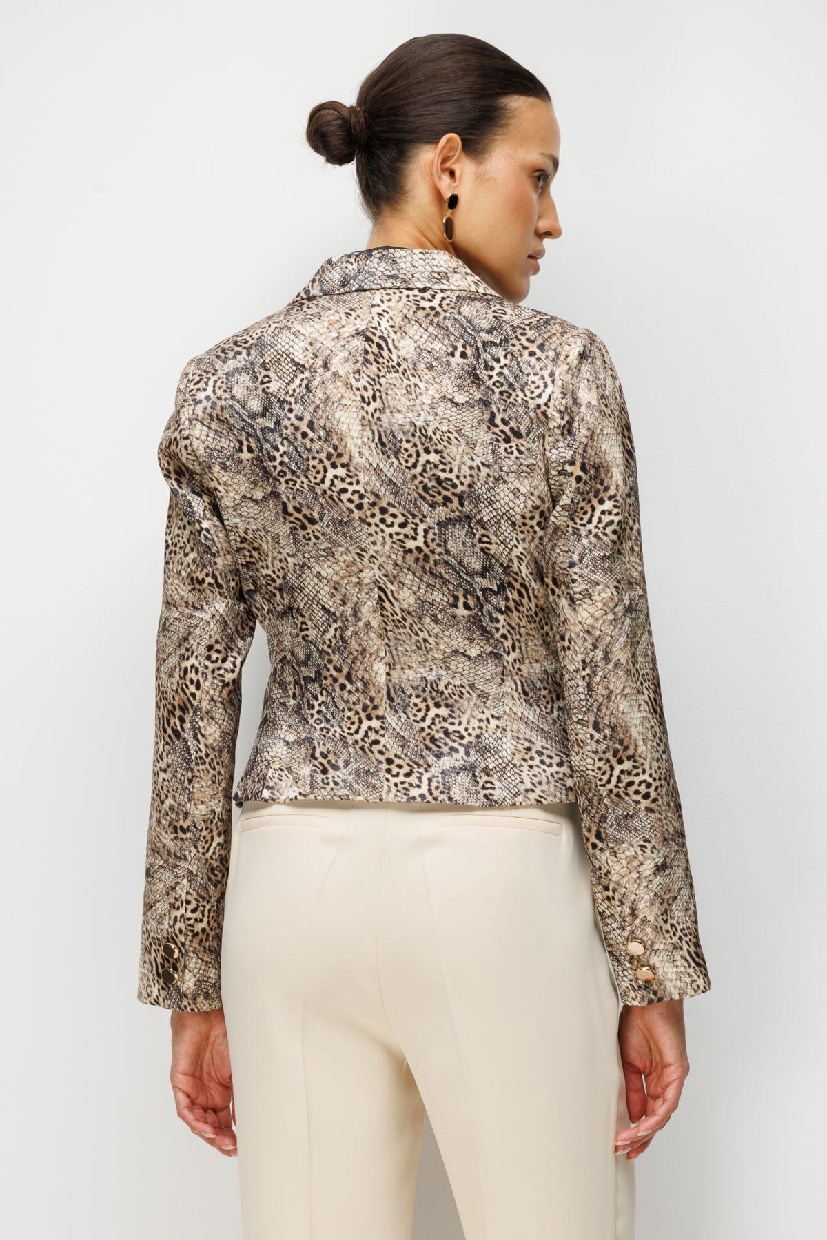 Ekol Kadın Leopar Desenli Crop Ceket 1050 Leopar - 5