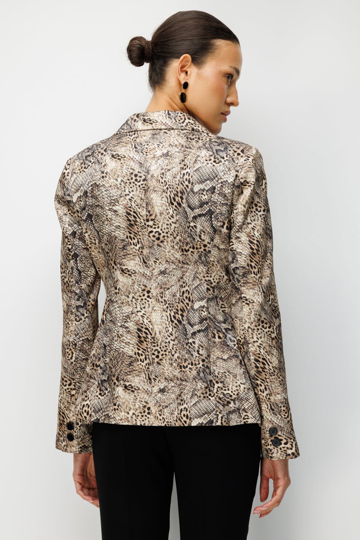 Ekol Kadın Leopar Desenli Tek Düğme Ceket 1048 Leopar - 4