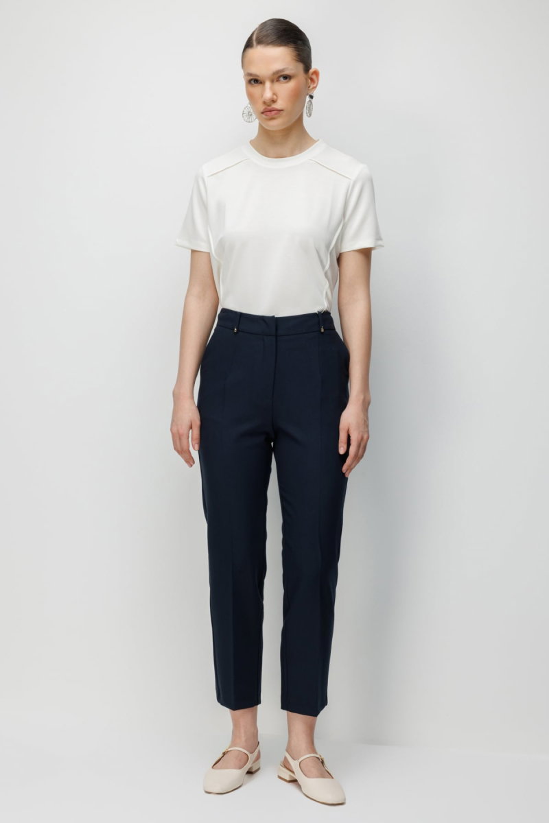 Ekol Kadın Metal Aksesuarlı Dar Paça Pantolon 4002 Lacivert - 1