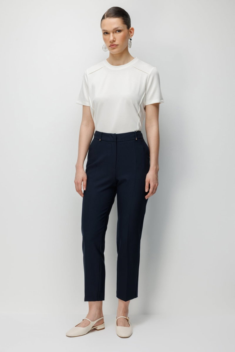 Ekol Kadın Metal Aksesuarlı Dar Paça Pantolon 4002 Lacivert - 2