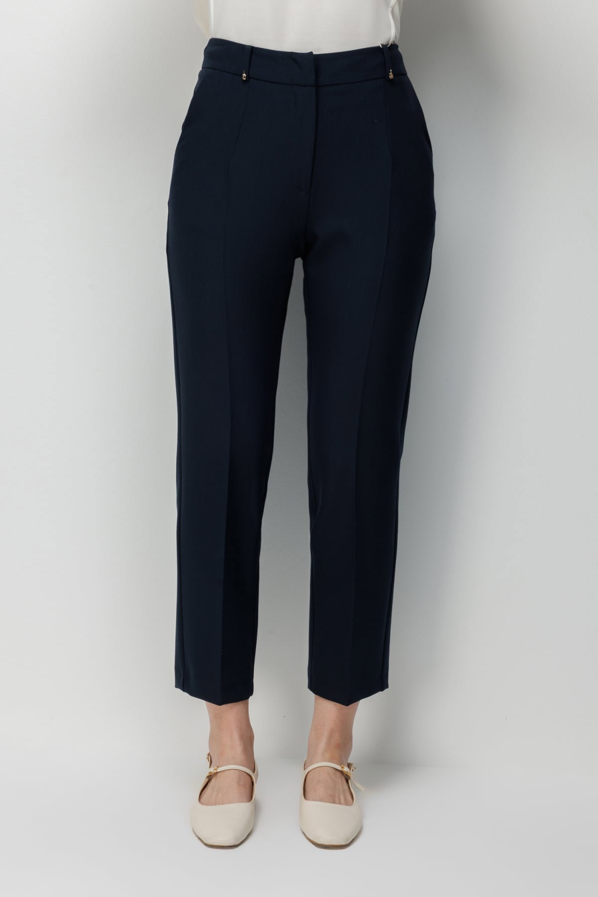 Ekol Kadın Metal Aksesuarlı Dar Paça Pantolon 4002 Lacivert - 3