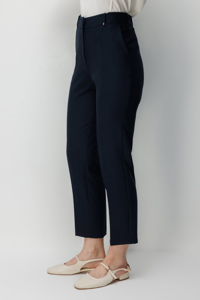 Ekol Kadın Metal Aksesuarlı Dar Paça Pantolon 4002 Lacivert - 4