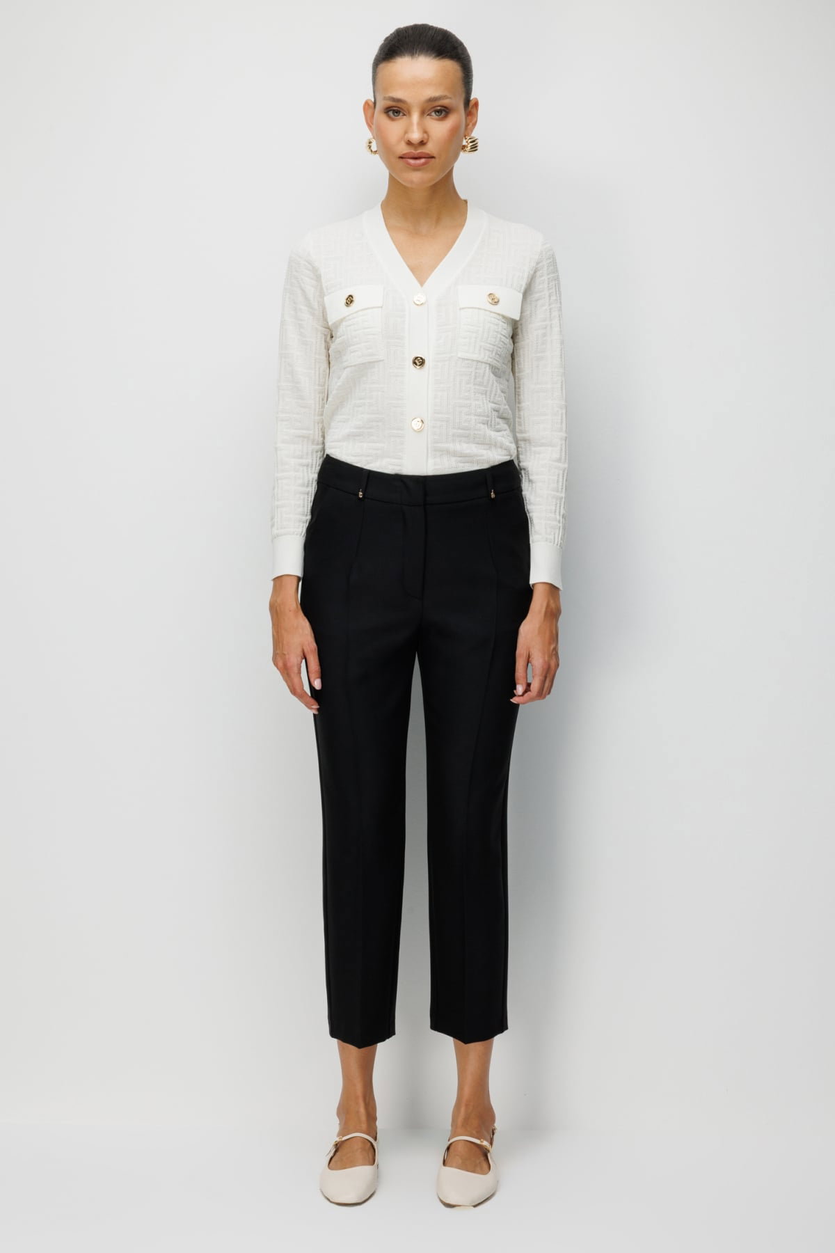 Ekol Kadın Metal Aksesuarlı Dar Paça Pantolon 4002 Siyah - 2