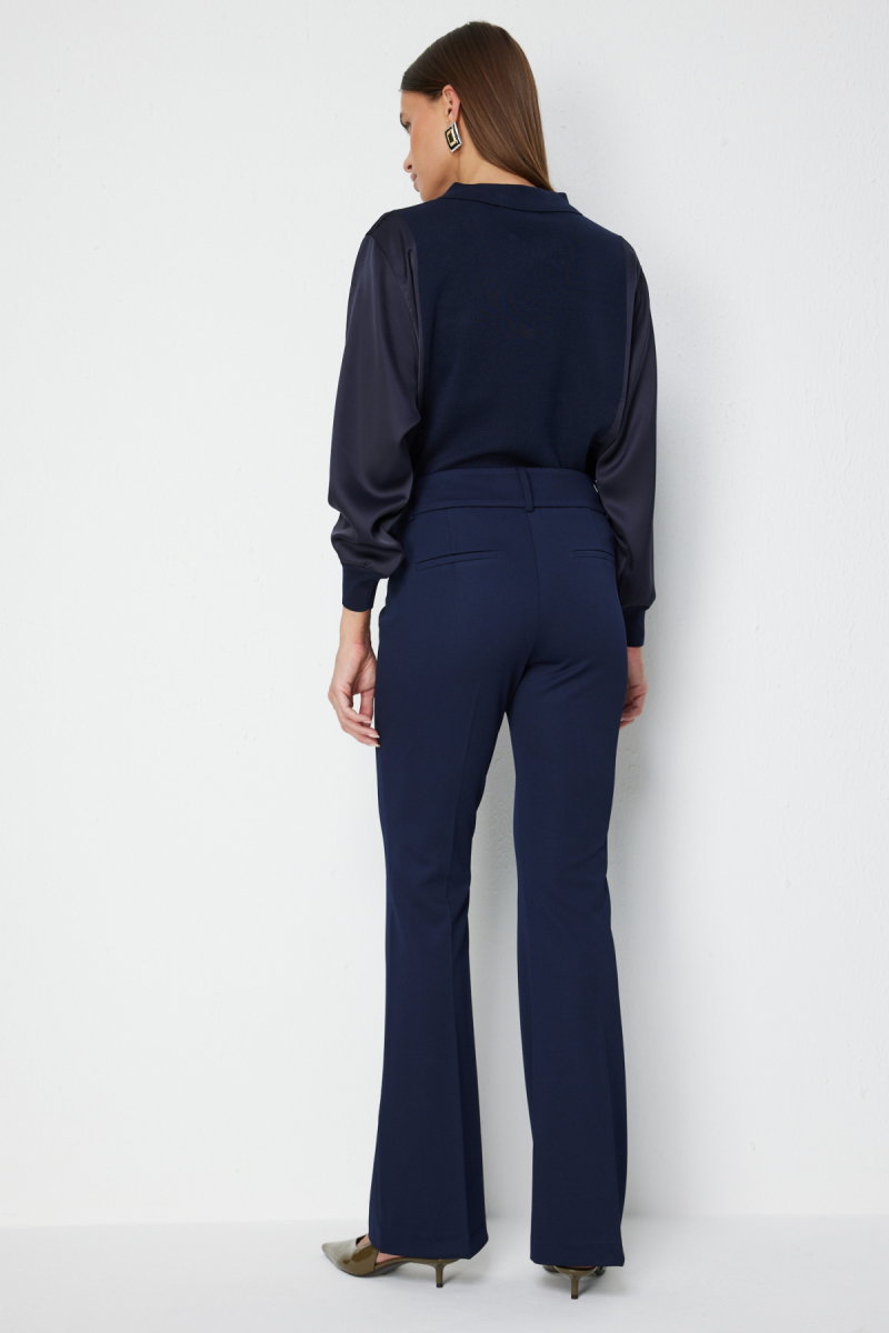 Ekol Kadın Metal Aksesuarlı İspanyol Paça Pantolon 4044 Lacivert - 4