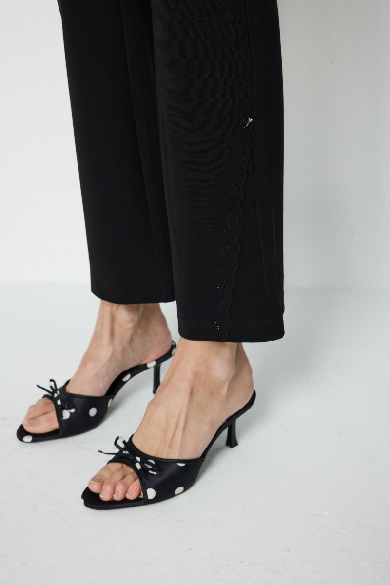 Ekol Kadın Metal Aksesuarlı Paçası Taşlı Pantolon 4932 Siyah - 3