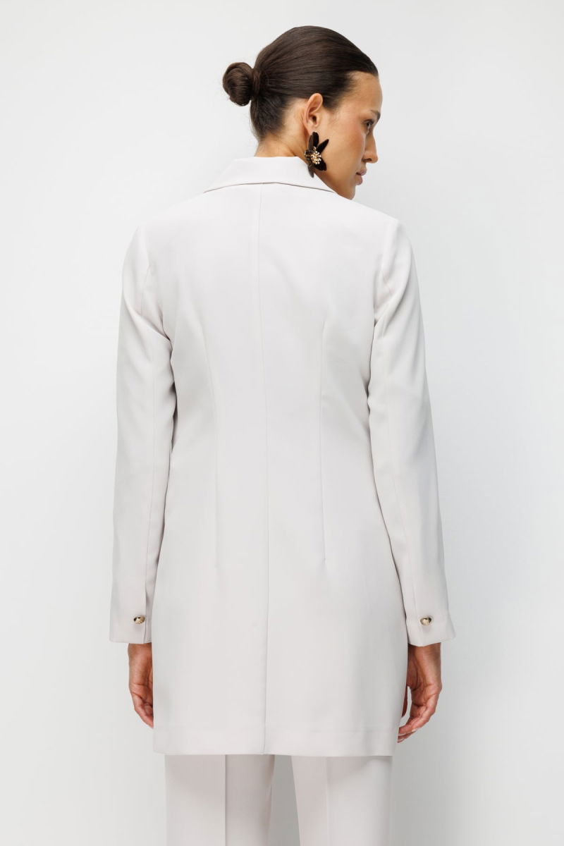 Ekol Kadın Metal Aksesuarlı Tek Düğme Uzun Ceket 1014 Taş - 4