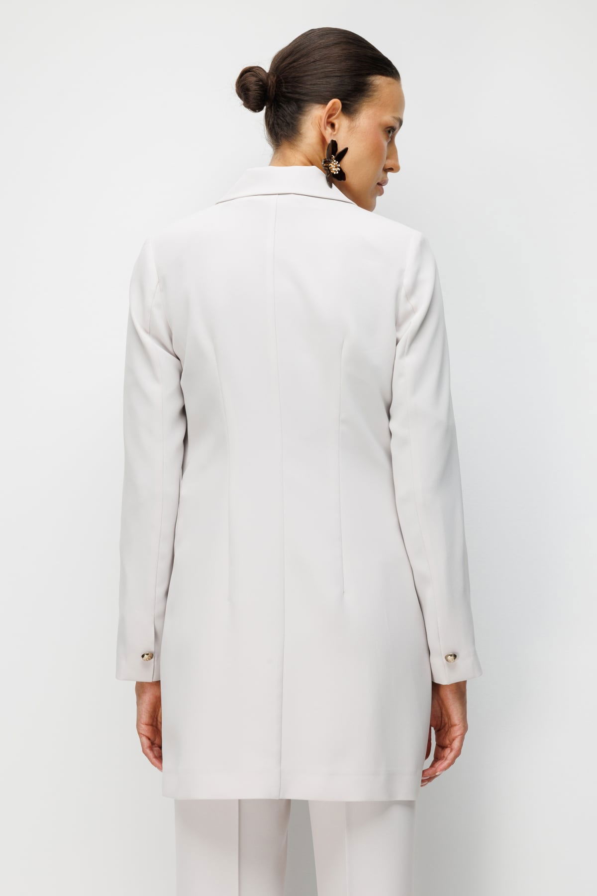 Ekol Kadın Metal Aksesuarlı Tek Düğme Uzun Ceket 1014 Taş - 4