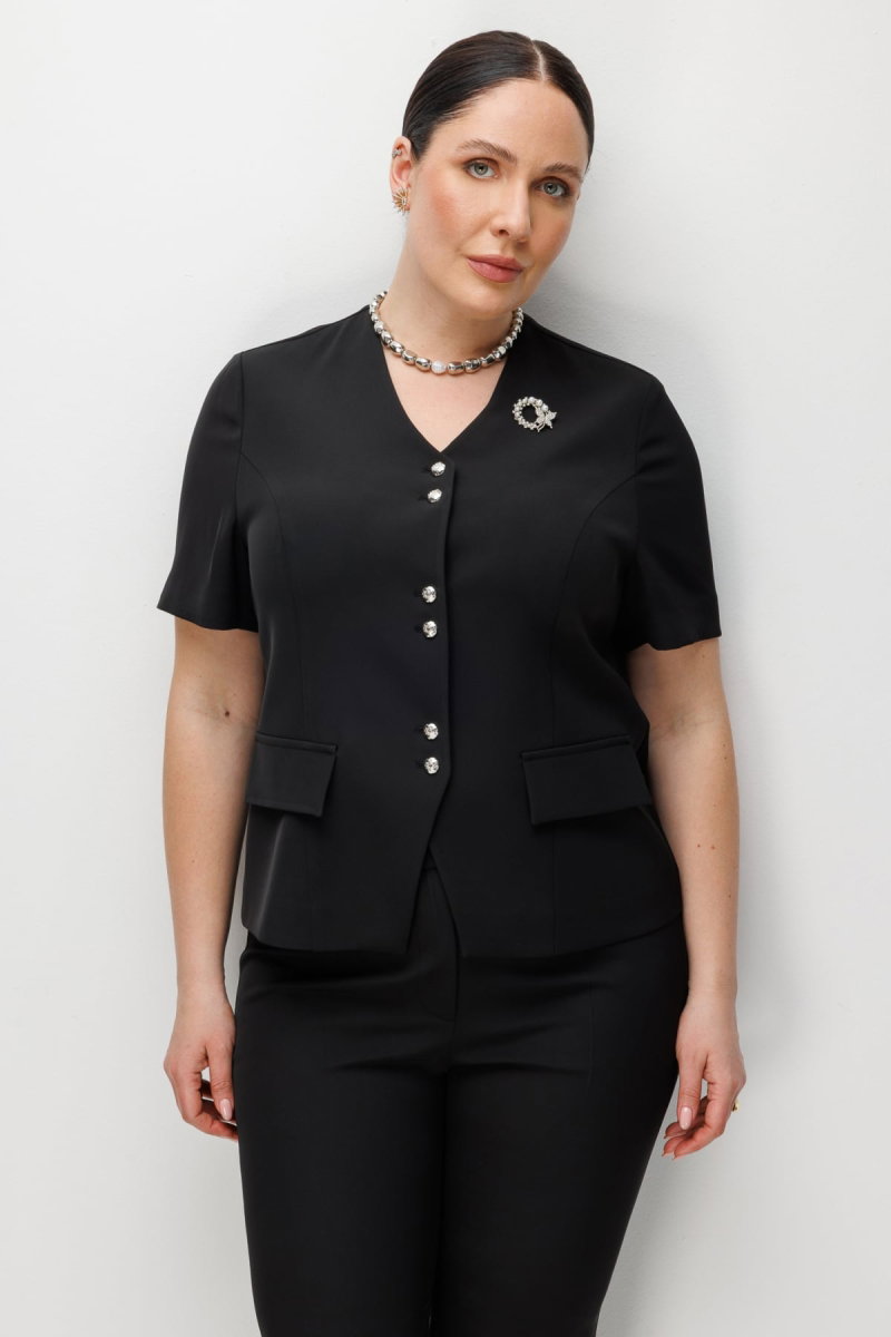 Ekol Kadın Metal Broşlu V Yaka Ceket 1528 Siyah - Ekol