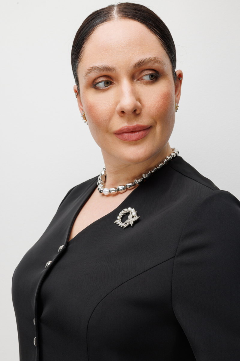 Ekol Kadın Metal Broşlu V Yaka Ceket 1528 Siyah - 2