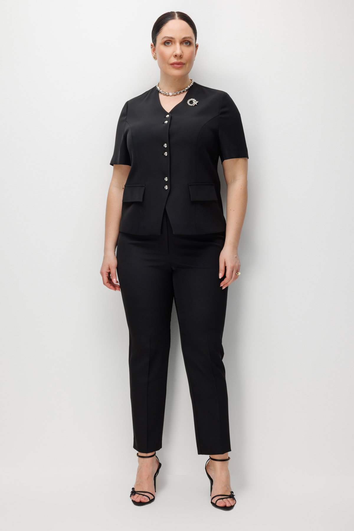 Ekol Kadın Metal Broşlu V Yaka Ceket 1528 Siyah - 3