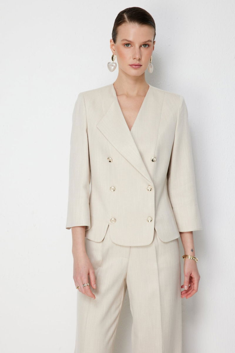 Ekol Kadın Metal Düğmeli Volanlı Ceket 1070 Gold - Ekol